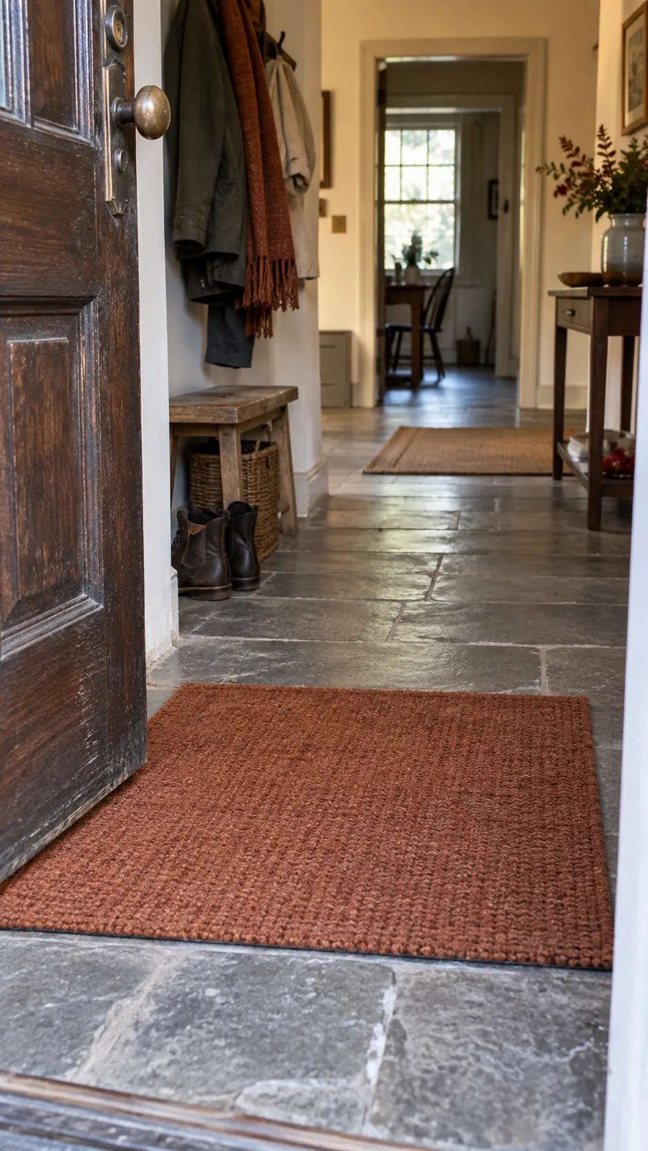Put a Washable Mat Where Shoes Land in a practical Thanksgiving entryway