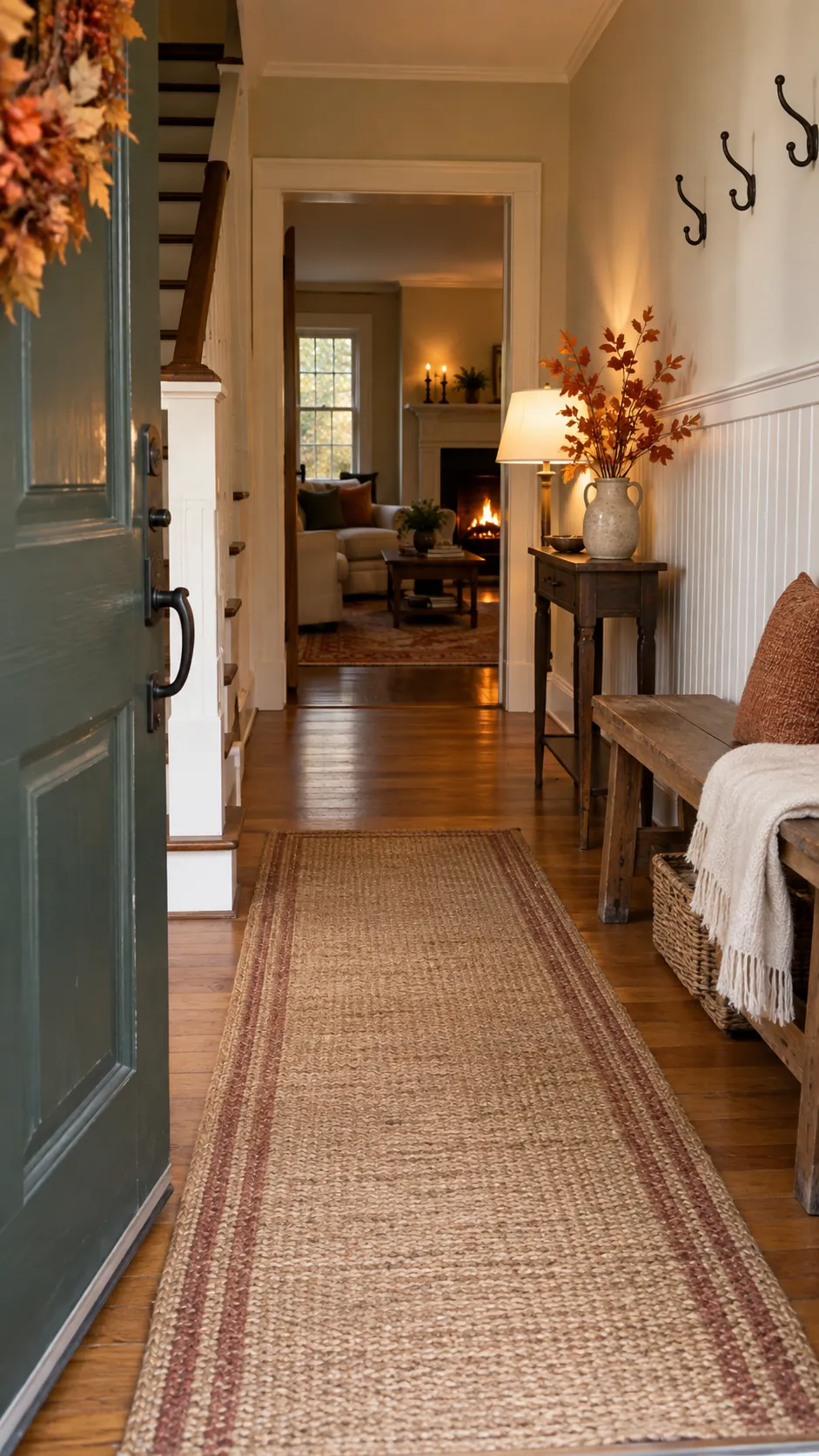 Welcoming Thanksgiving entryway with clear path and simple seasonal detail