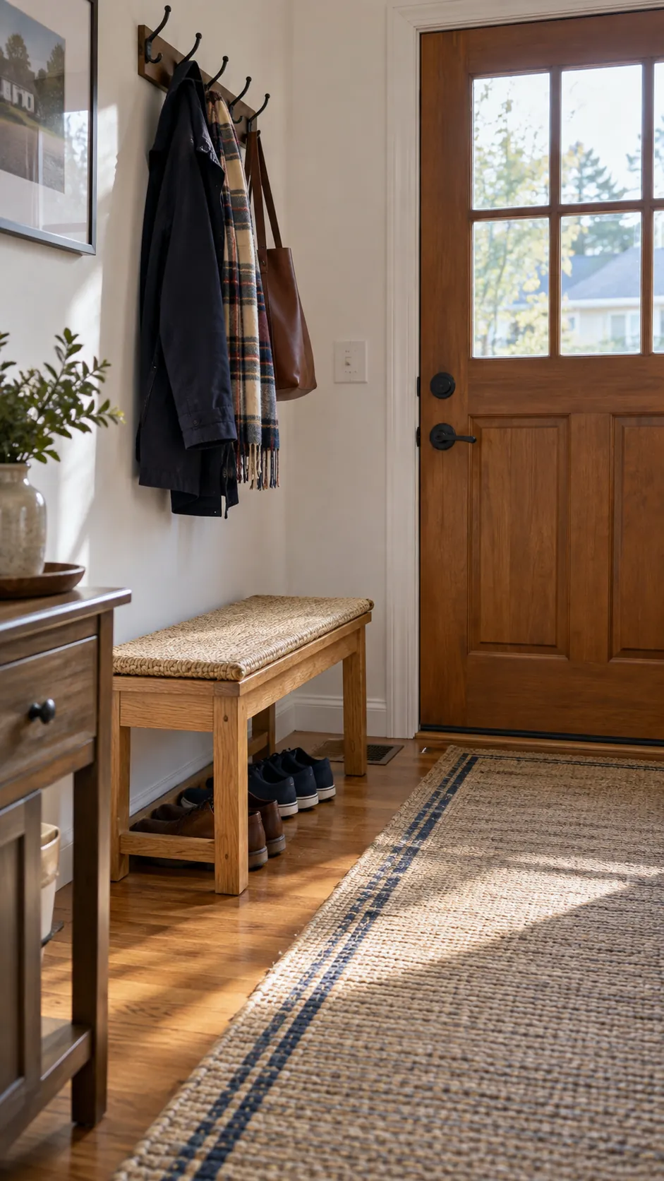 Add a Seat for Changing Shoes in a practical Thanksgiving entryway