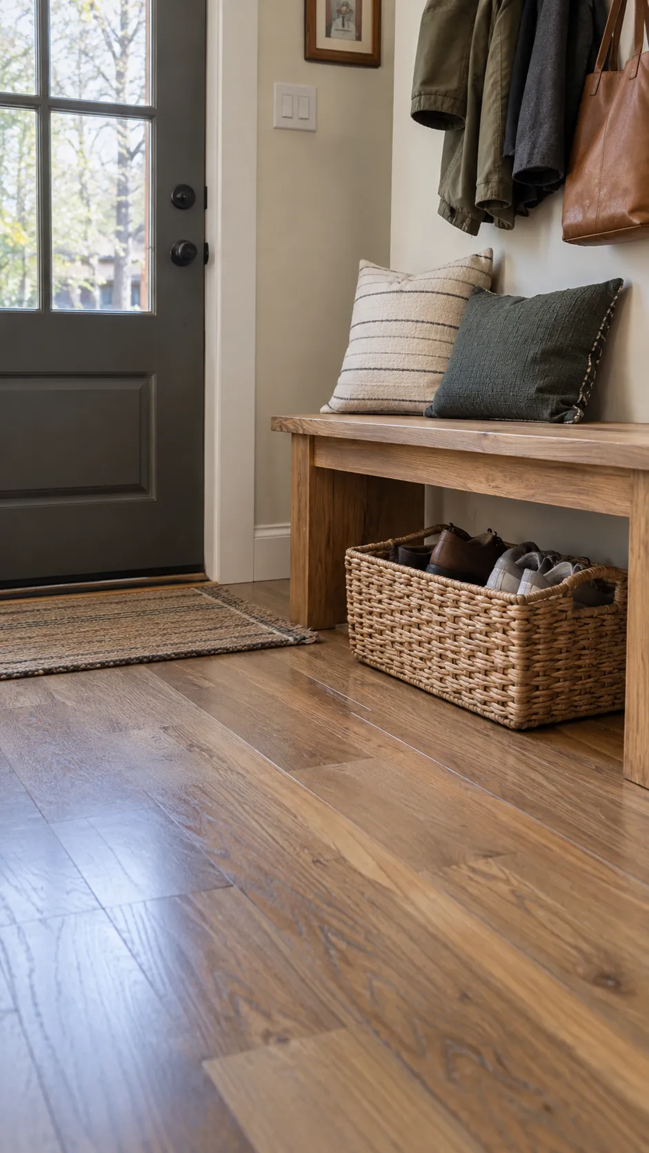 Gather Spare Shoes in a Basket in a practical Thanksgiving entryway