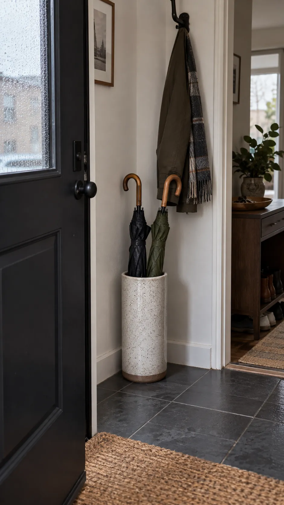 Place an Umbrella Stand Off the Route in a practical Thanksgiving entryway