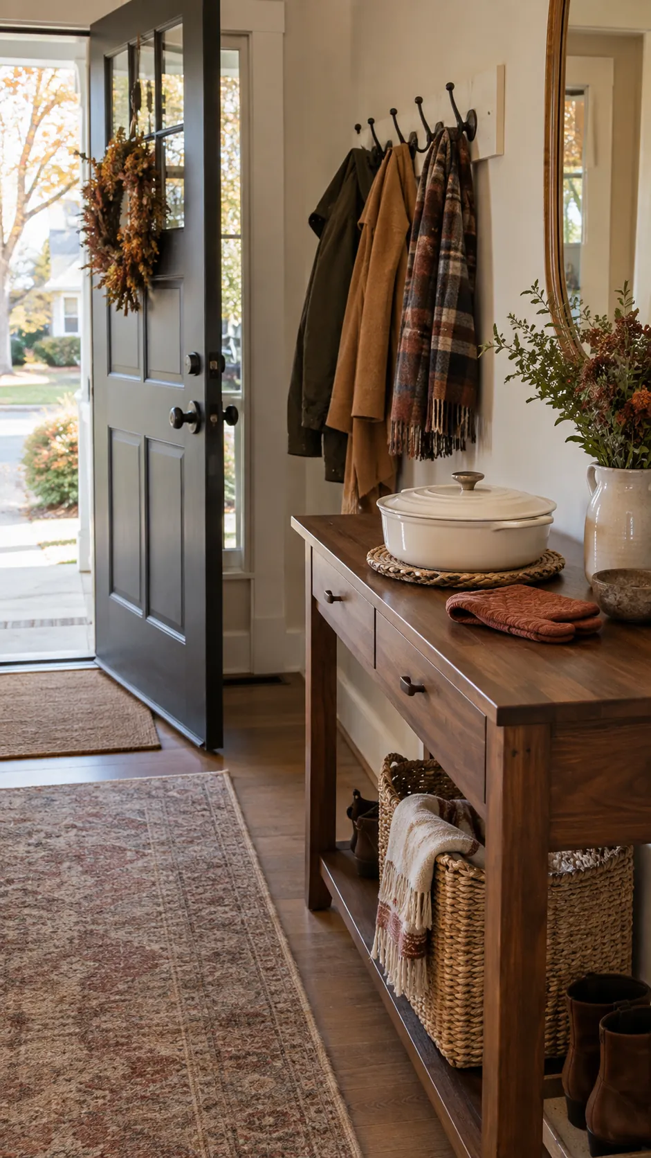 Offer One Place to Set a Dish Down in a practical Thanksgiving entryway