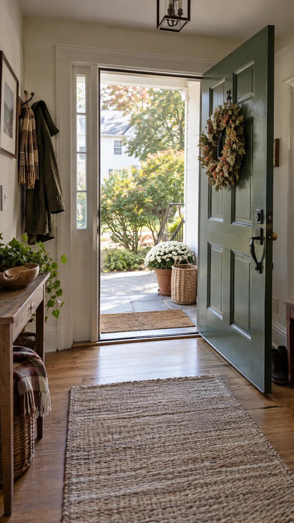 Check the Door Swing With Decor in Place in a practical Thanksgiving entryway