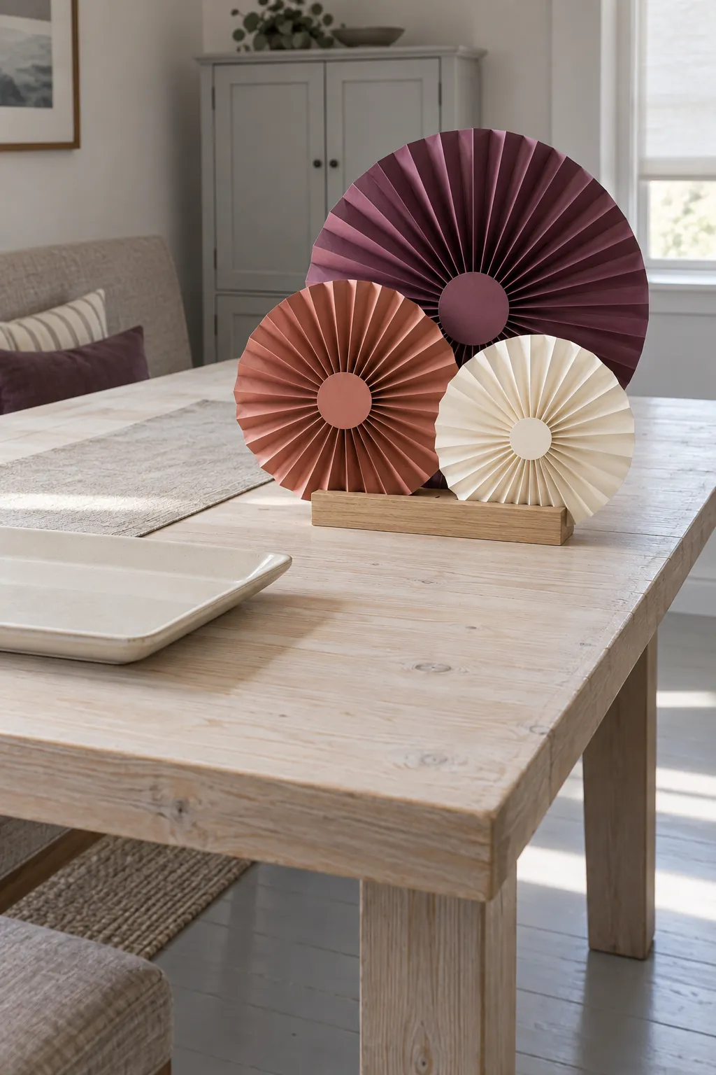 Thanksgiving table decoration with pleated paper fans