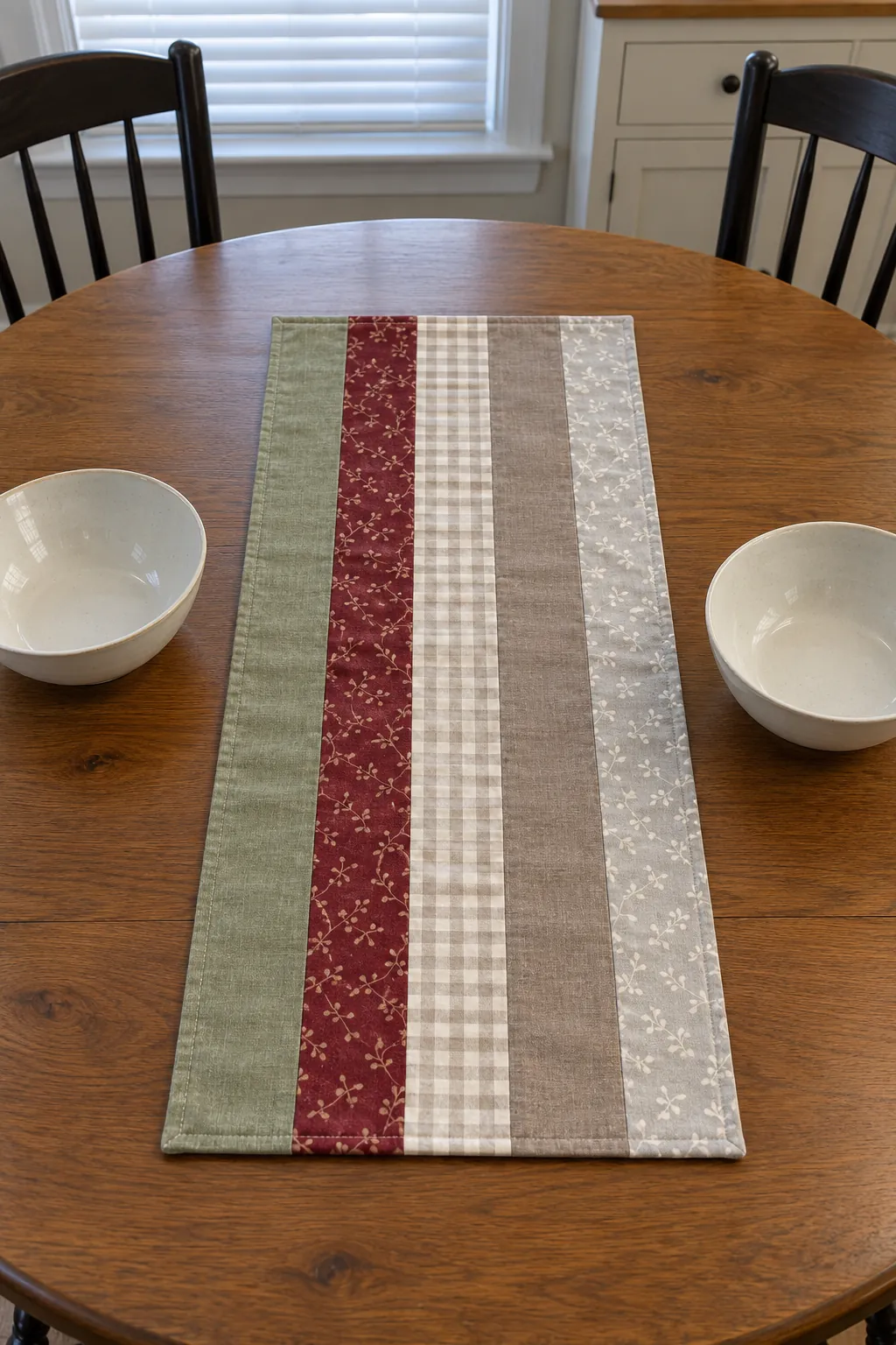 Thanksgiving table decoration with a fabric scrap table mat