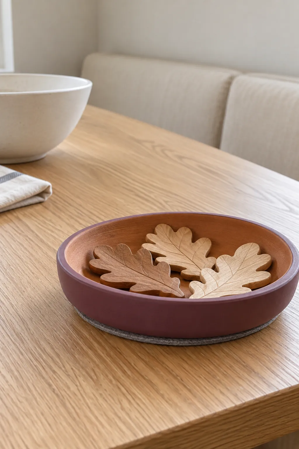 Thanksgiving table decoration with a painted terracotta saucer arrangement