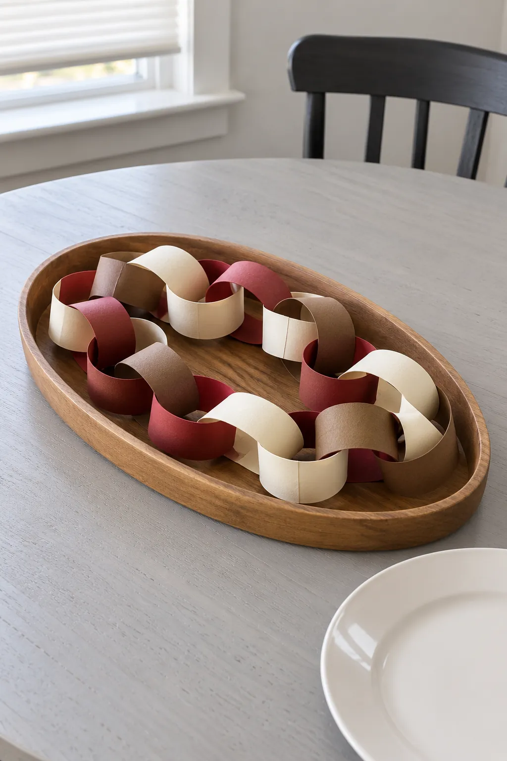 Thanksgiving table decoration with a compact paper chain centerpiece