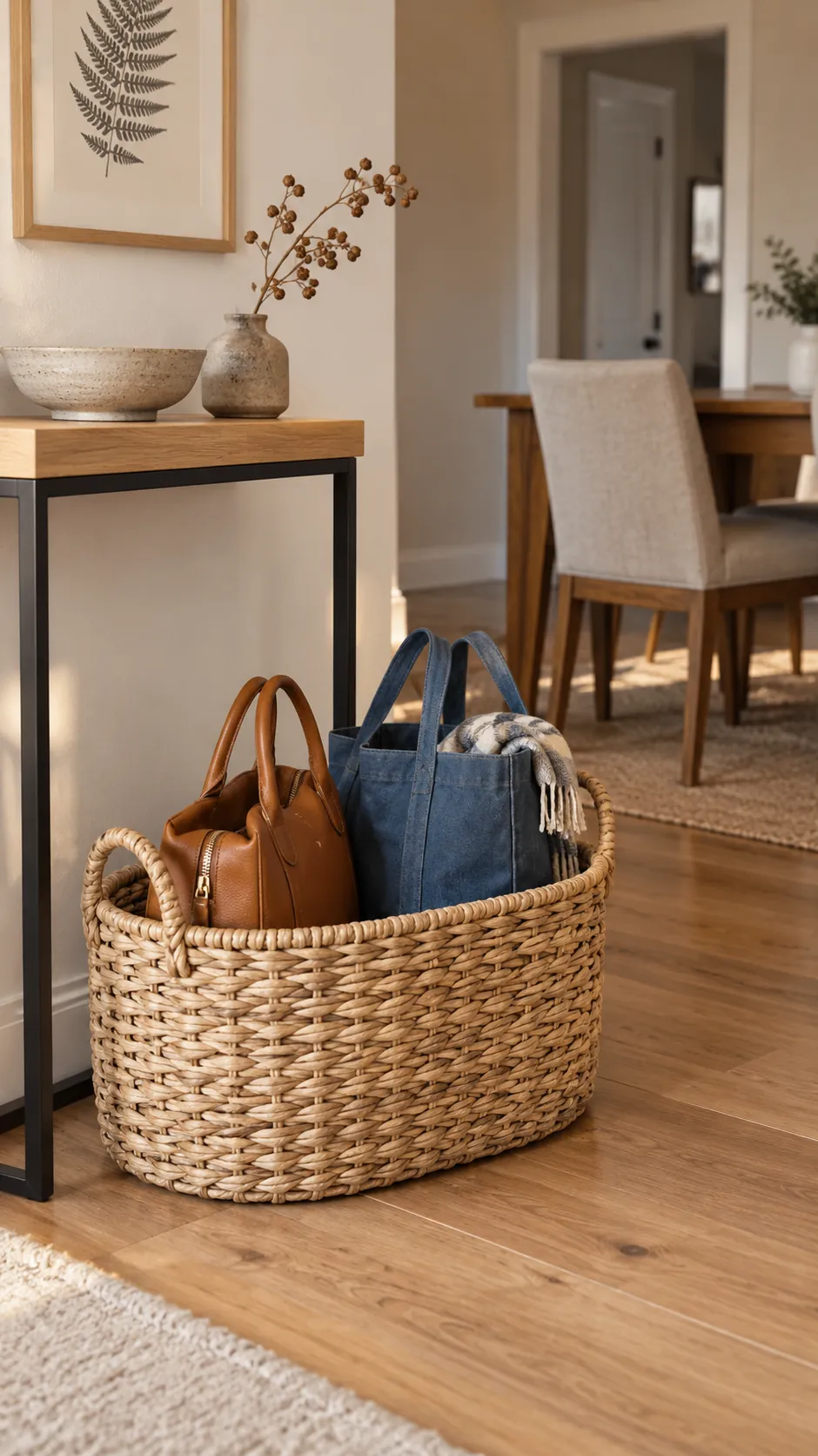 Handbag basket for Thanksgiving in a small apartment