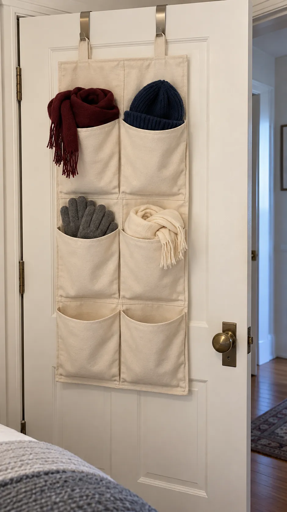 Scarf door pockets for Thanksgiving in a small apartment