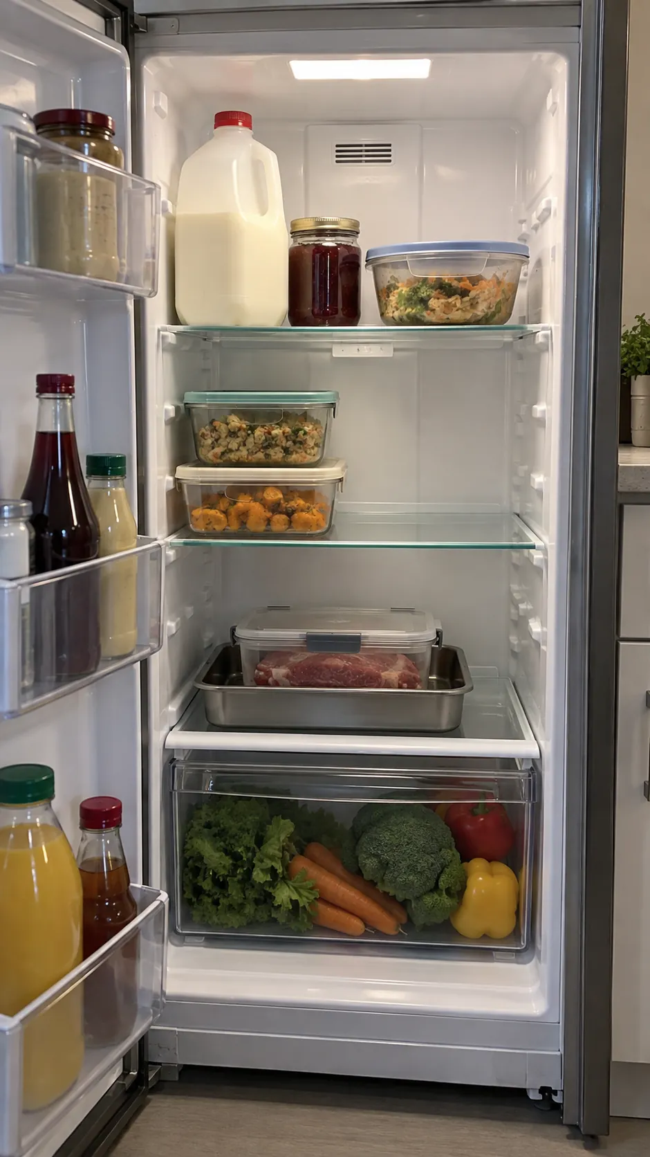 Organized holiday fridge for small apartment holiday preparation
