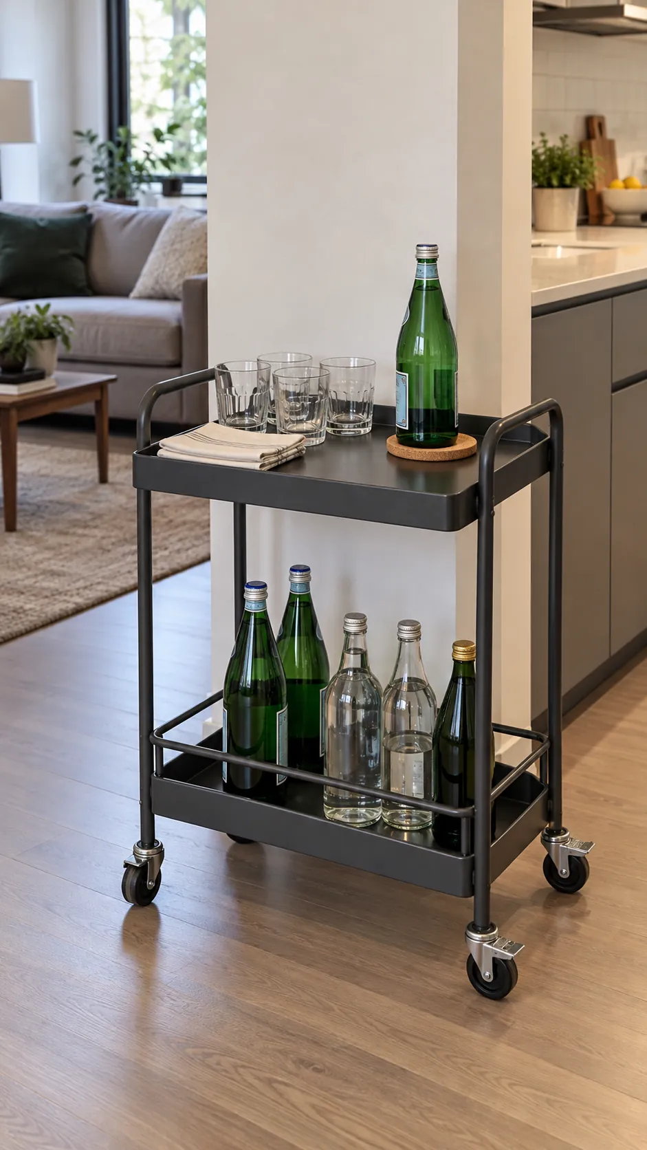 Side drinks cart for small apartment holiday preparation
