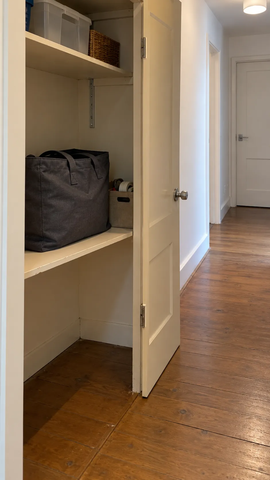 Donation bag storage during apartment Thanksgiving preparation