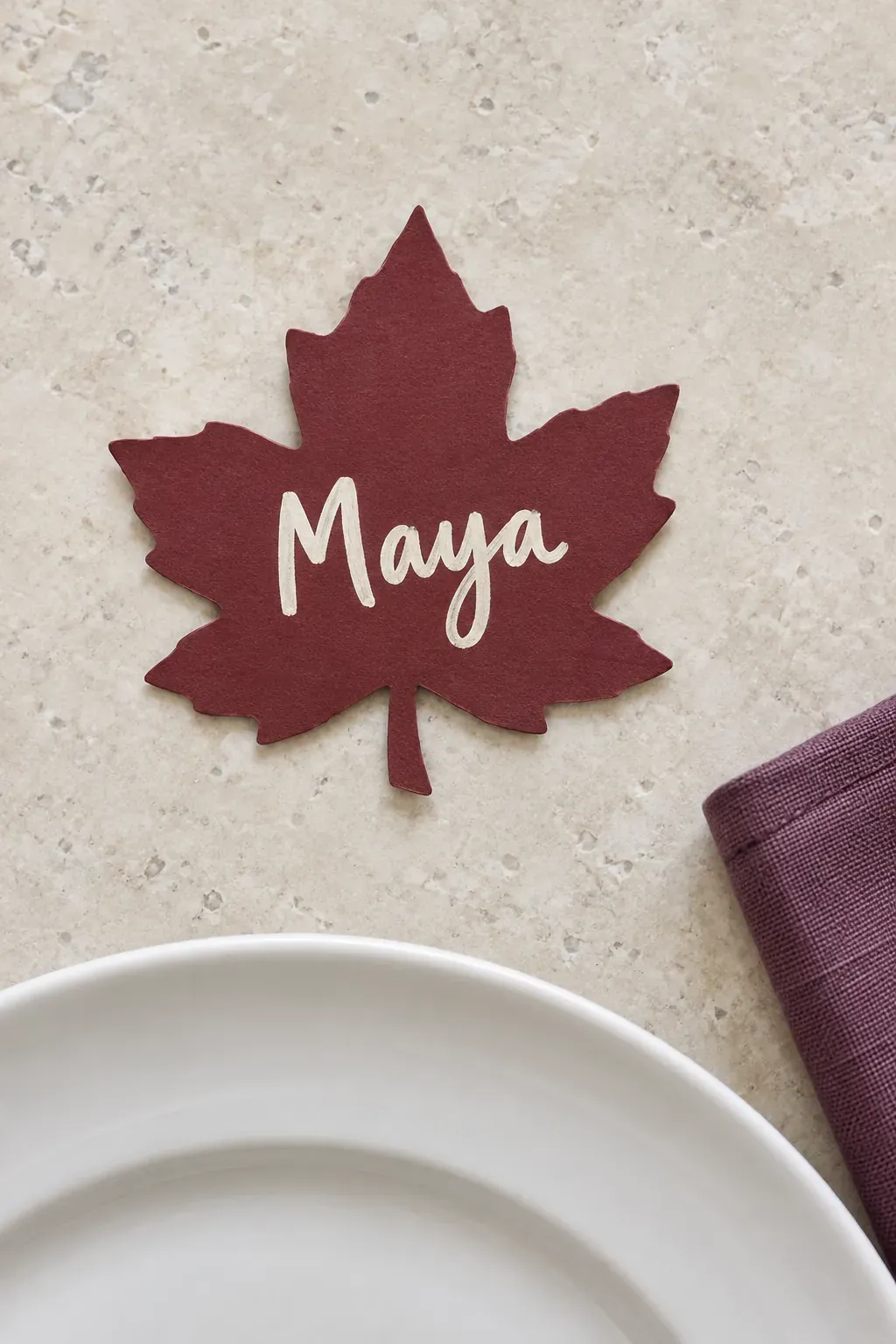 Handmade Thanksgiving place card with hand cut leaf name cards
