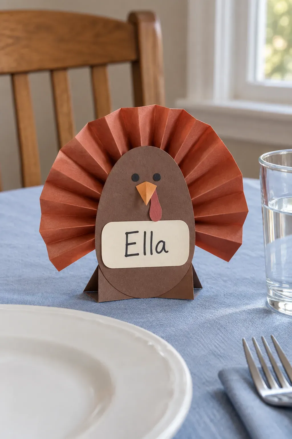 Handmade Thanksgiving place card with paper turkey fan cards