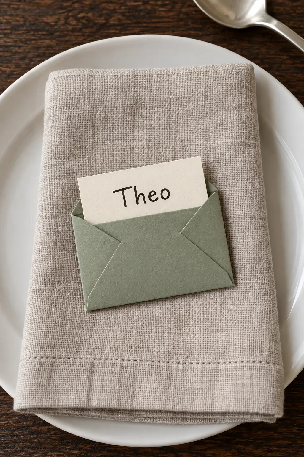 Handmade Thanksgiving place card with a tiny envelope at each seat