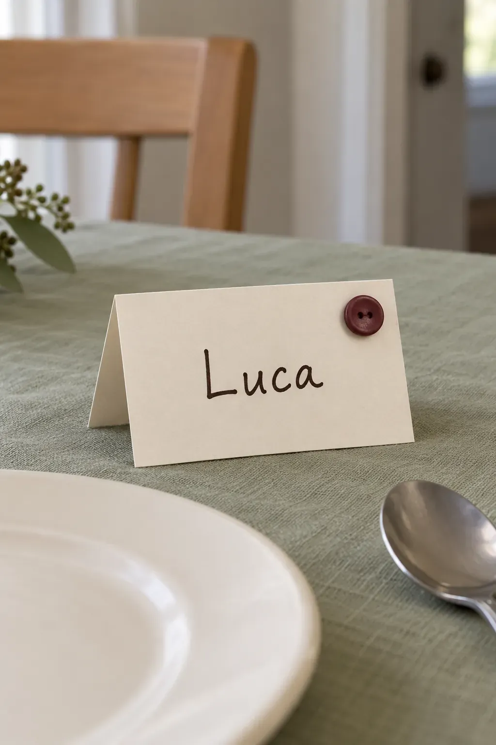 Handmade Thanksgiving place card with button corner name cards