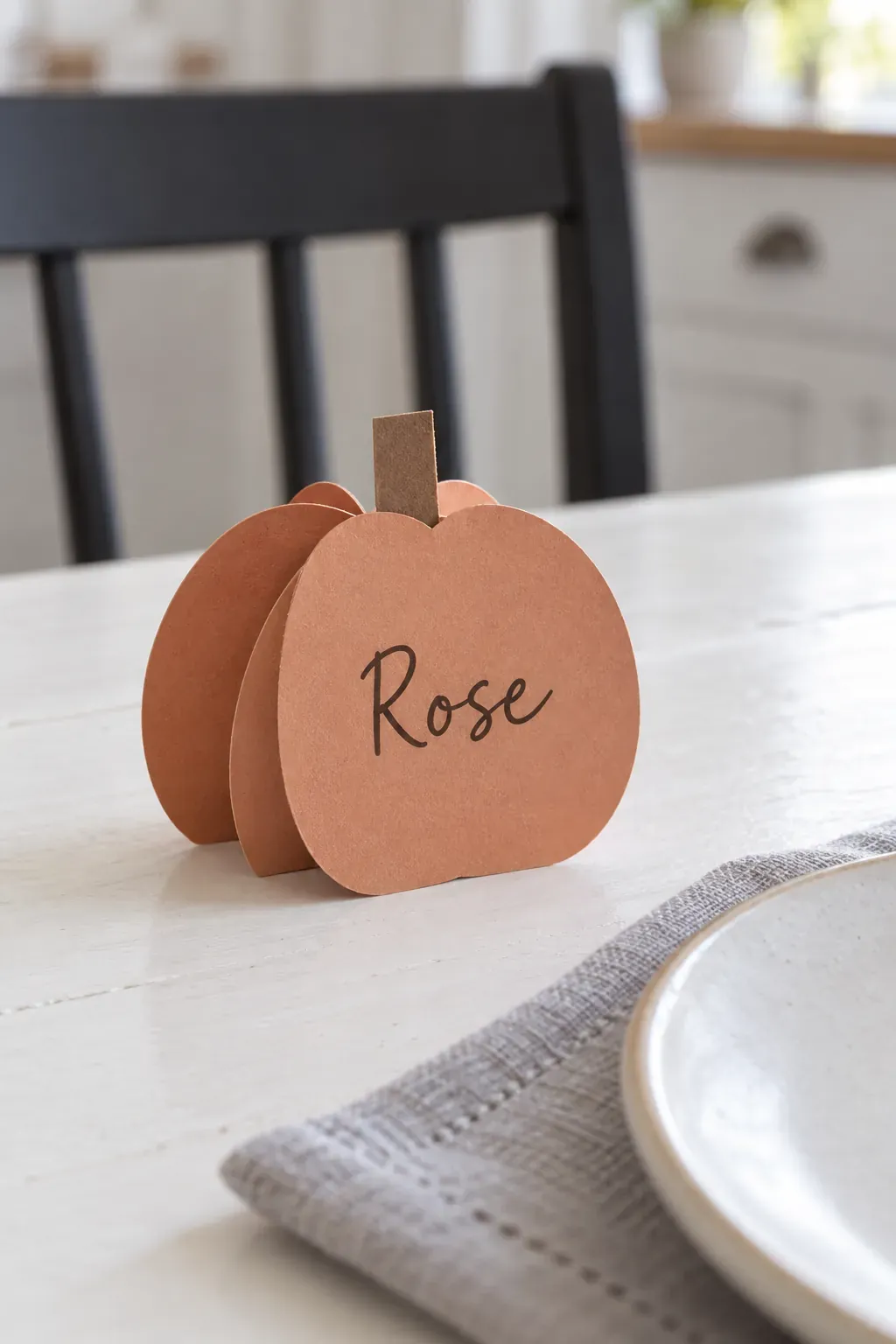 Handmade Thanksgiving place card with miniature paper pumpkin cards