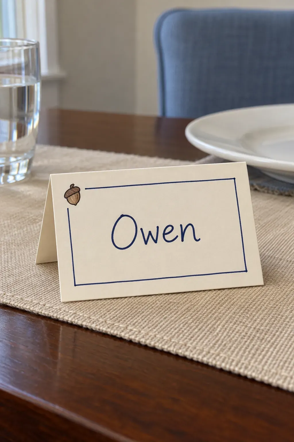 Handmade Thanksgiving place card with a framed border drawn by hand