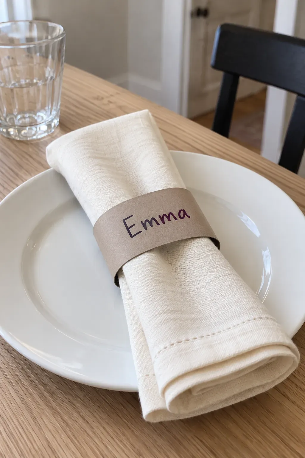 Handmade Thanksgiving place card with paper loop napkin name bands