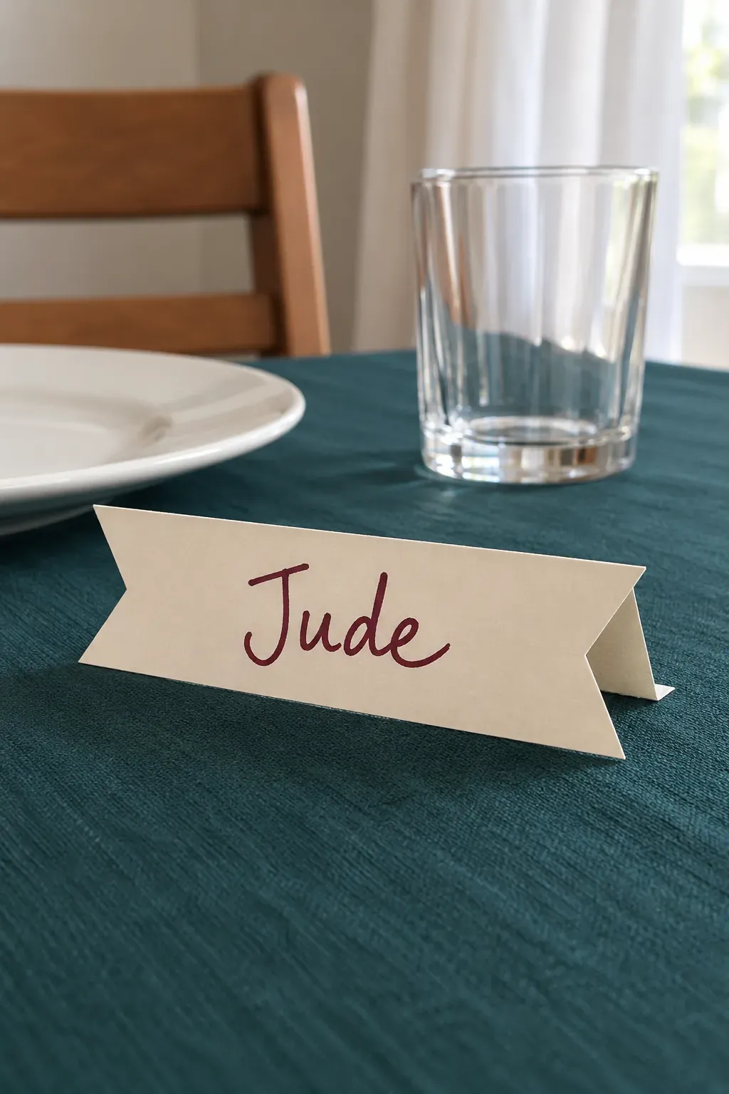 Handmade Thanksgiving place card with folded paper banner cards