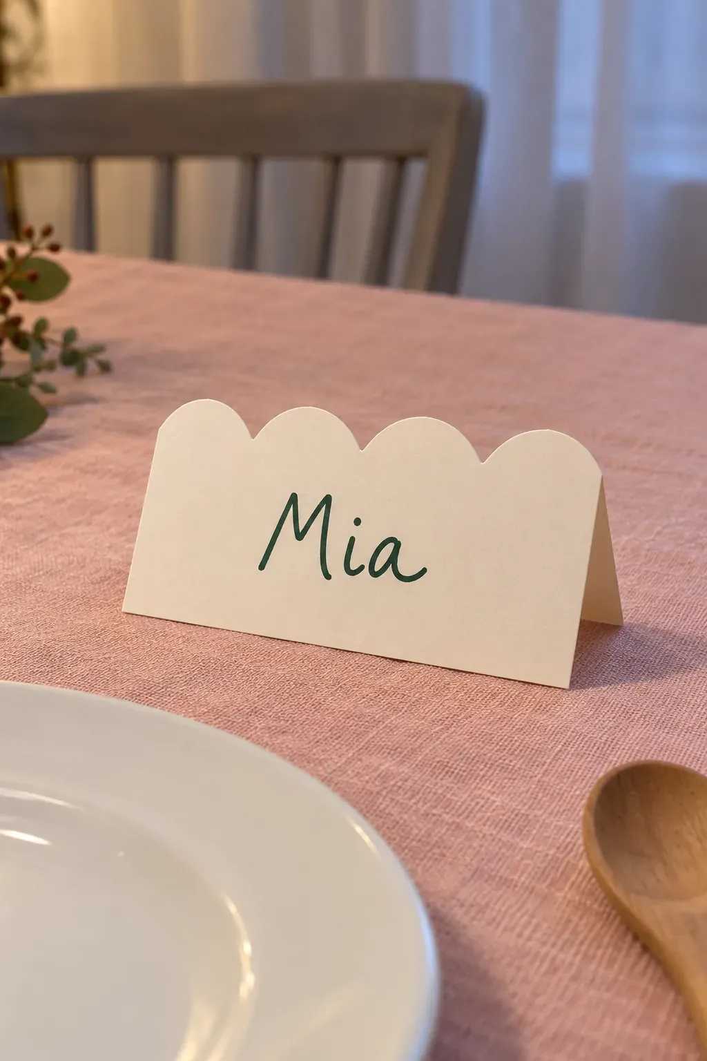 Handmade Thanksgiving place card with a simple scalloped top card