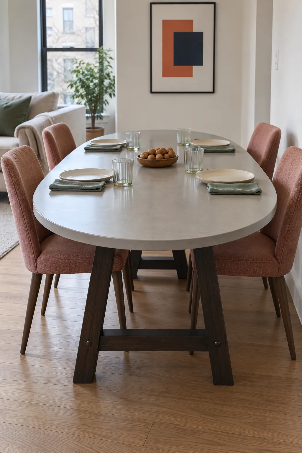 Oval nook table for a small Thanksgiving dining space