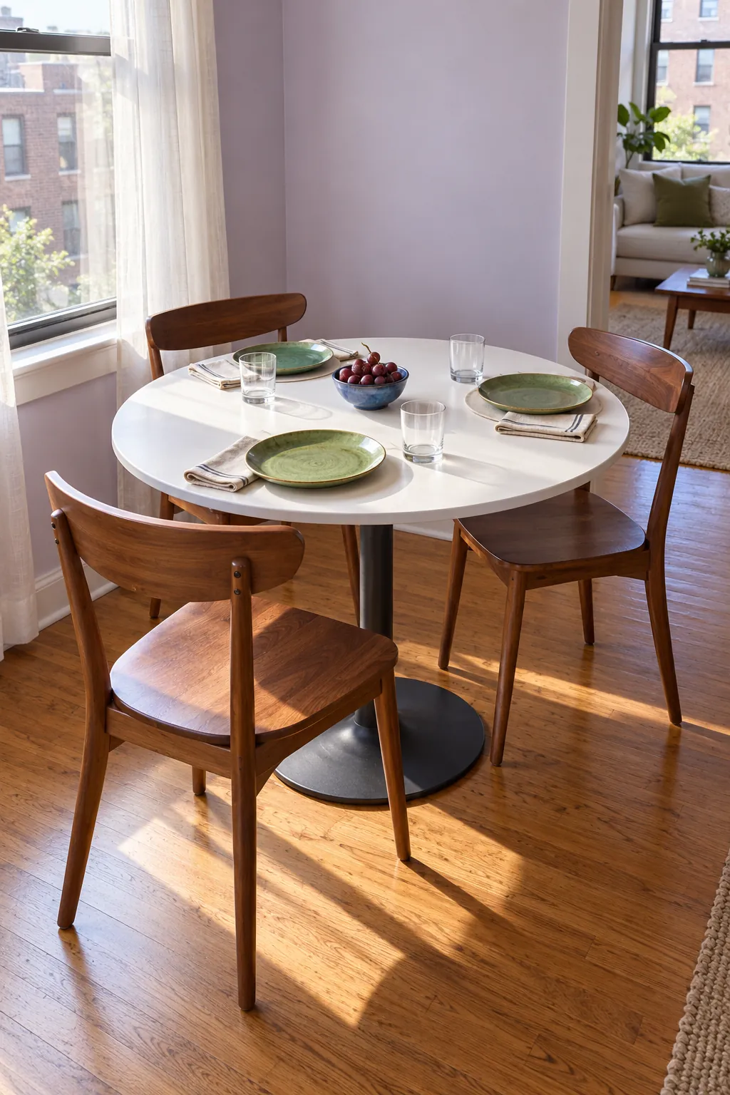 Round open end table for a small Thanksgiving dining space