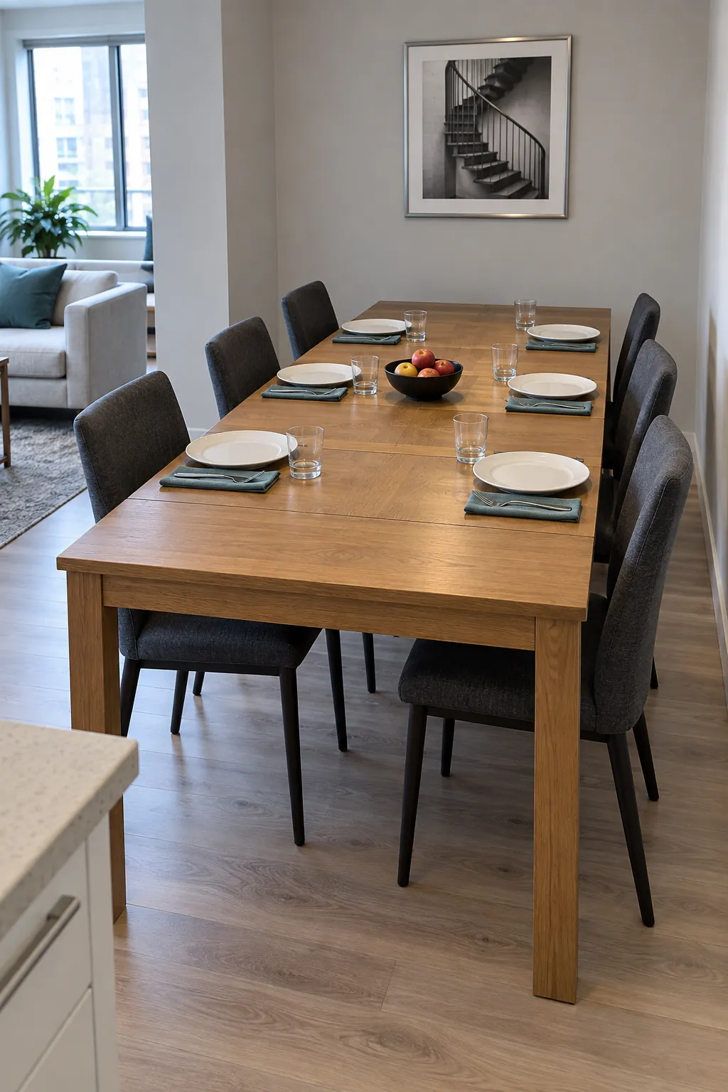 Long extension table for a small Thanksgiving dining space