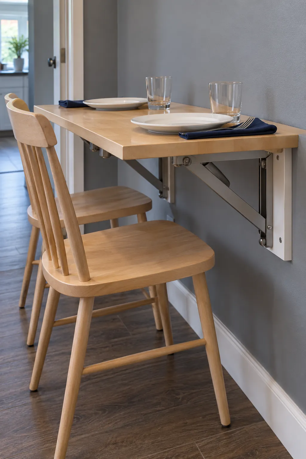 Folding wall dining table in a narrow Thanksgiving dining nook