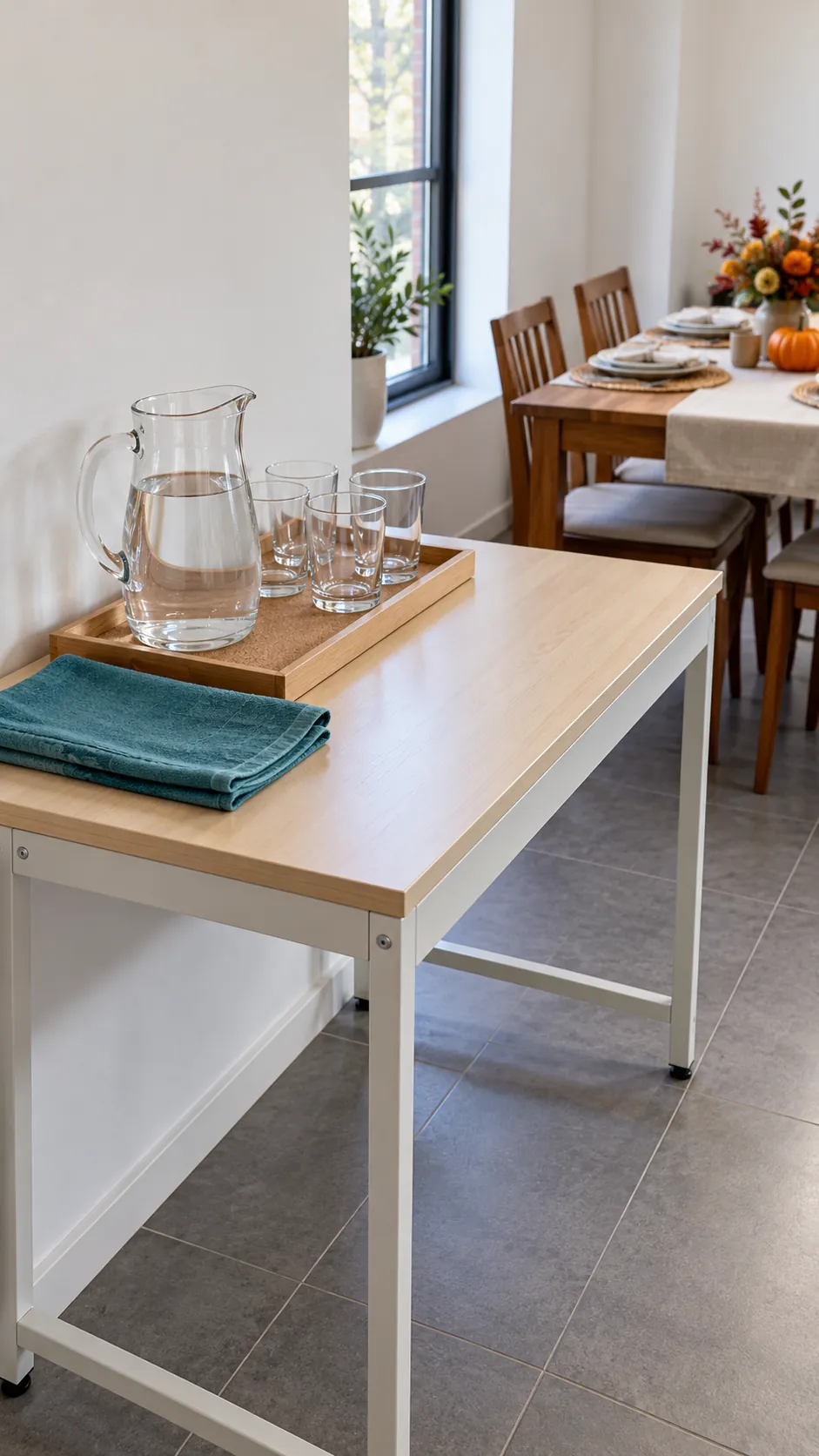 Cleared home office desk used for water and glasses