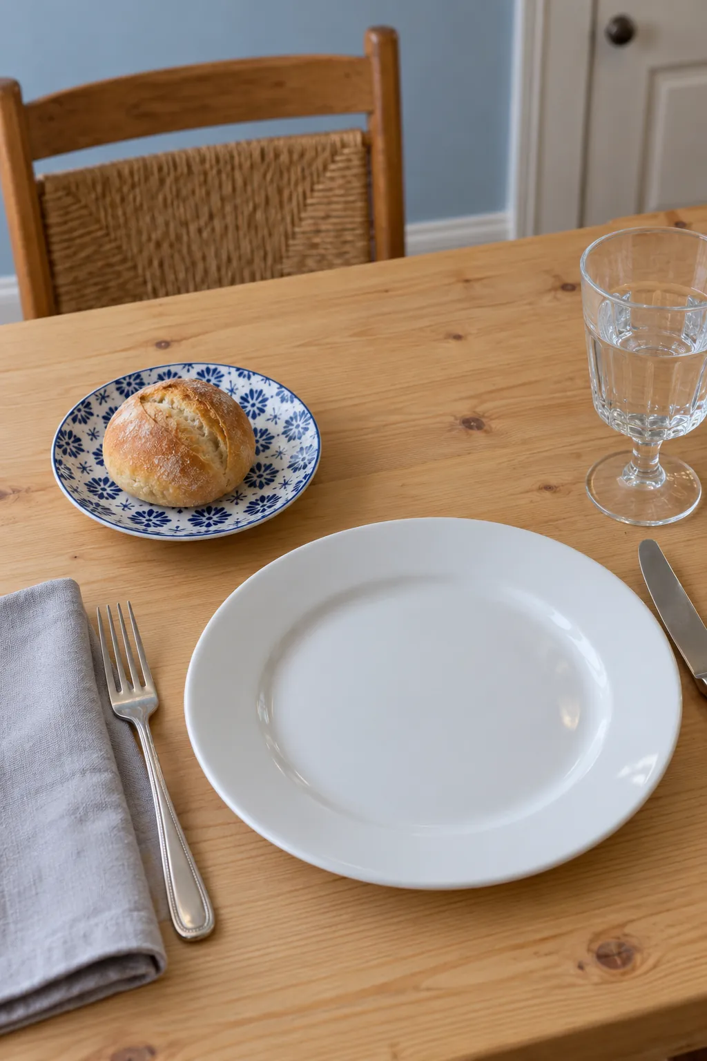 A patterned bread saucer with everyday white dishes