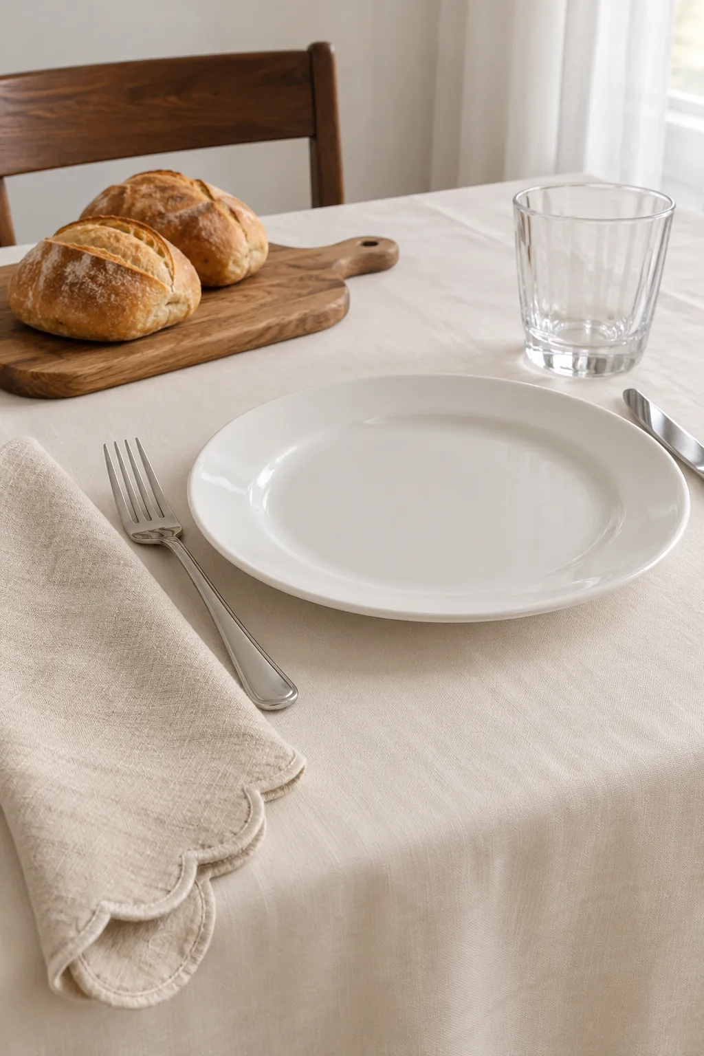 Cream layers with a scalloped napkin with everyday white dishes