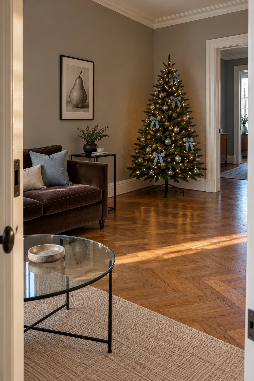 Christmas tree layout: choose the corner opposite the main entrance
