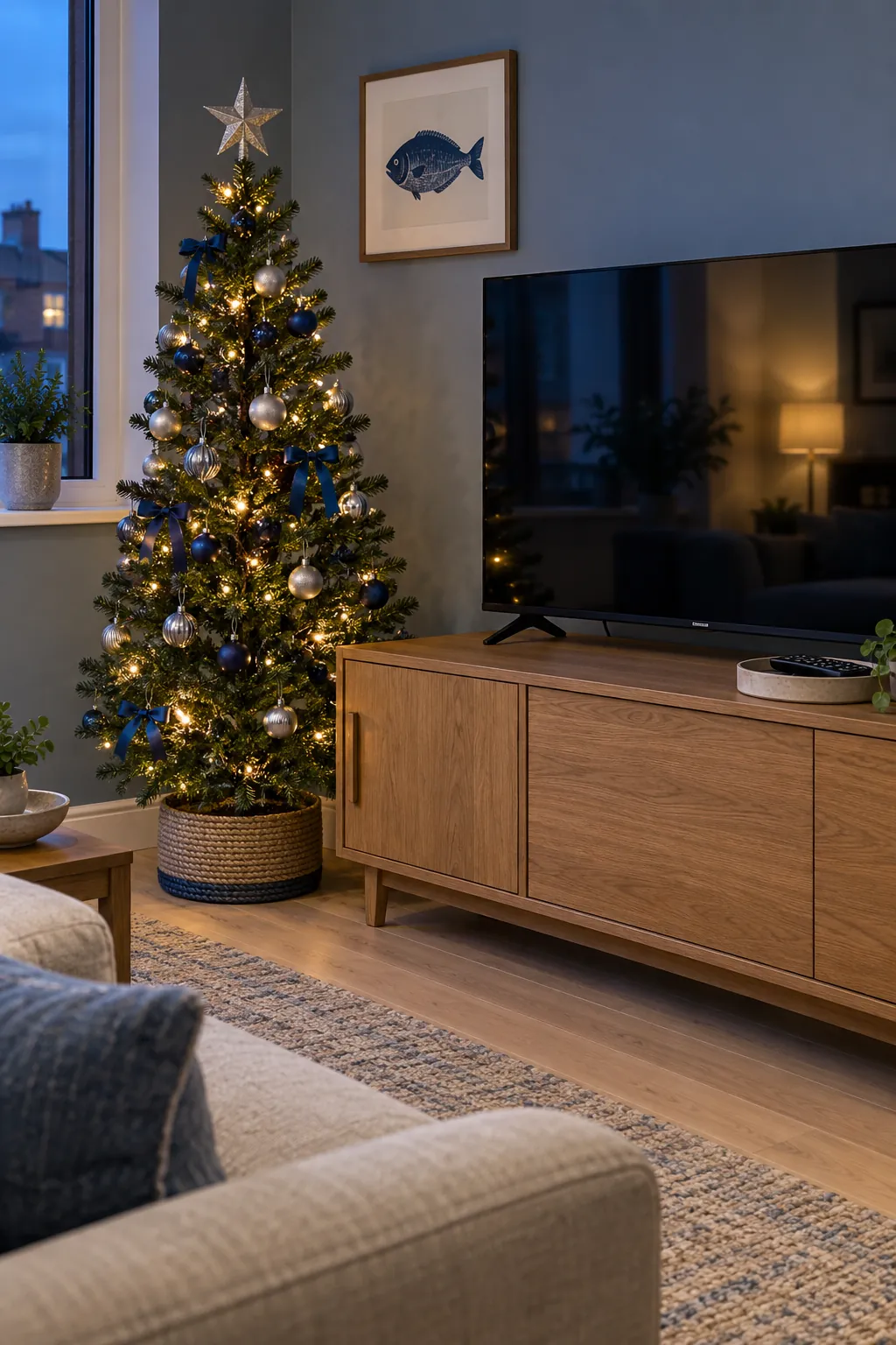 Christmas tree layout: reserve the end of the television console