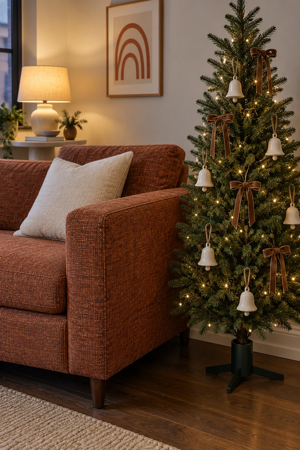 Christmas tree layout: let the tree take one side table's place