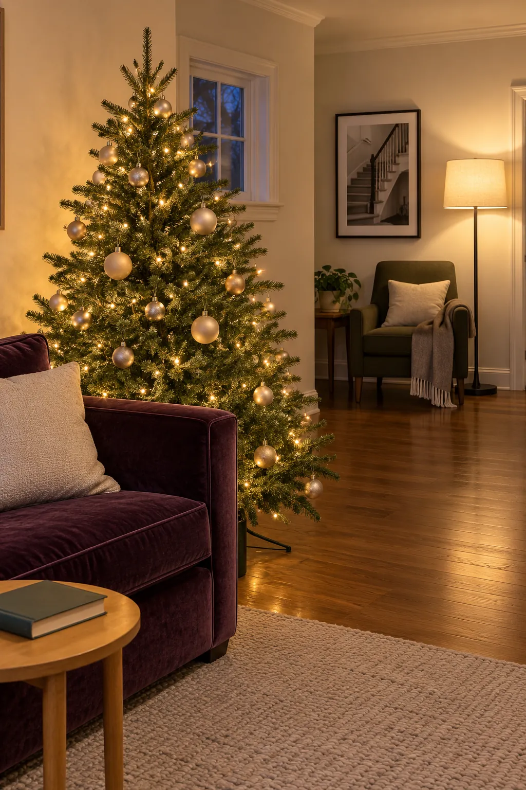 Christmas tree layout: swap a floor lamp for a tree with lights