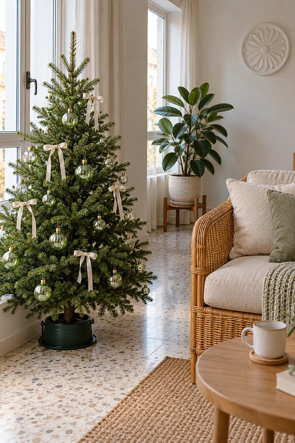 Christmas tree layout: move a plant stand to free a bright corner