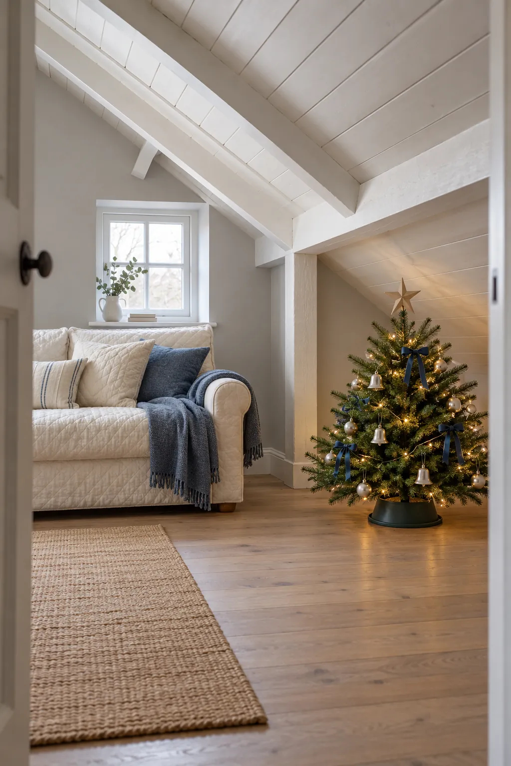 Christmas tree layout: choose a short tree beneath a sloped ceiling