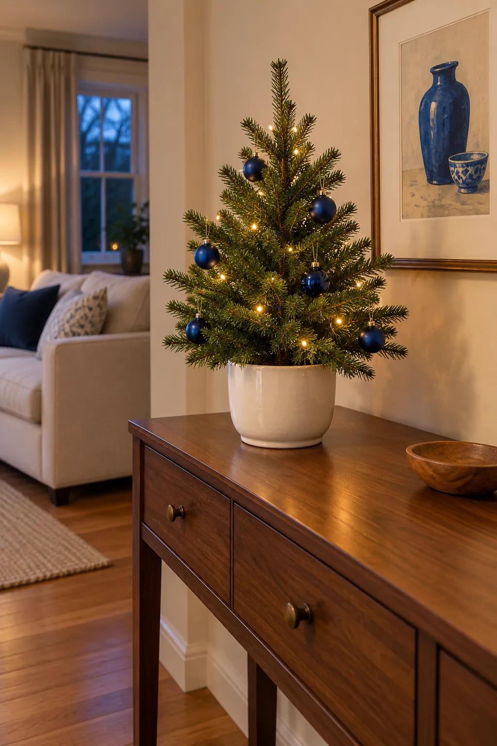 Christmas tree layout: set a tabletop tree on an existing console