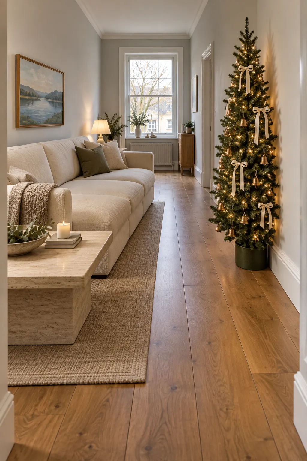 Christmas tree layout: keep a long room's tree against its outer wall