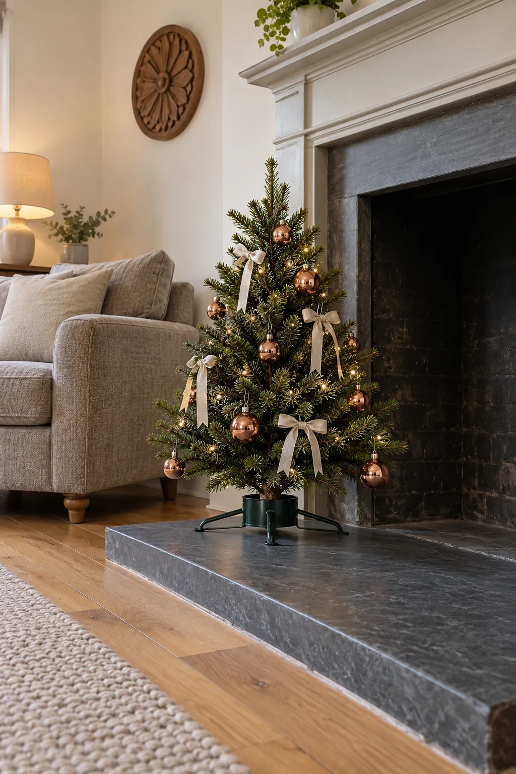 Christmas tree layout: use an inactive hearth as a compact display zone