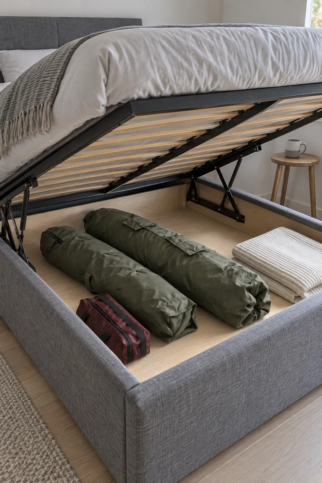 Protected tree sections inside a storage bed