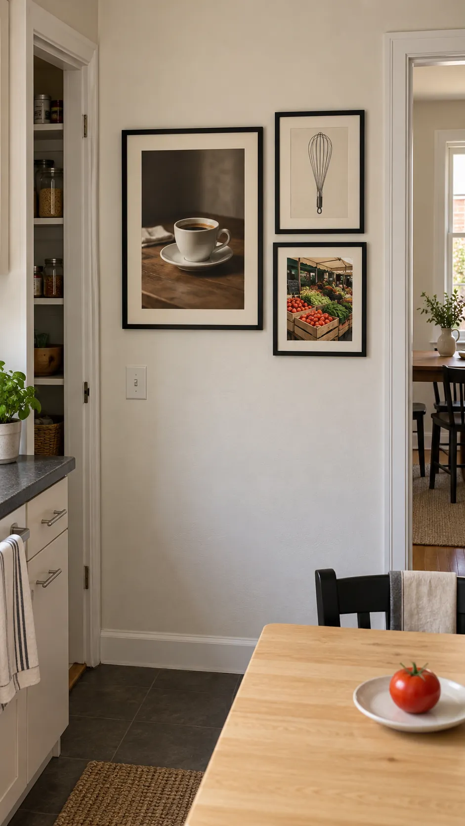 A small kitchen gallery wall in a practical kitchen