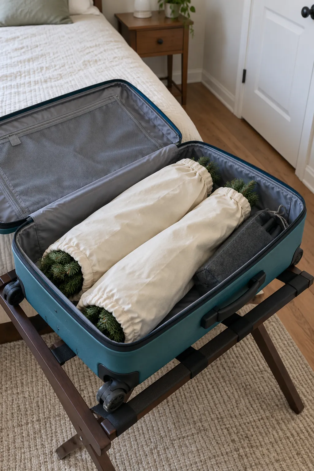 Small tree sections fitted in a spare suitcase