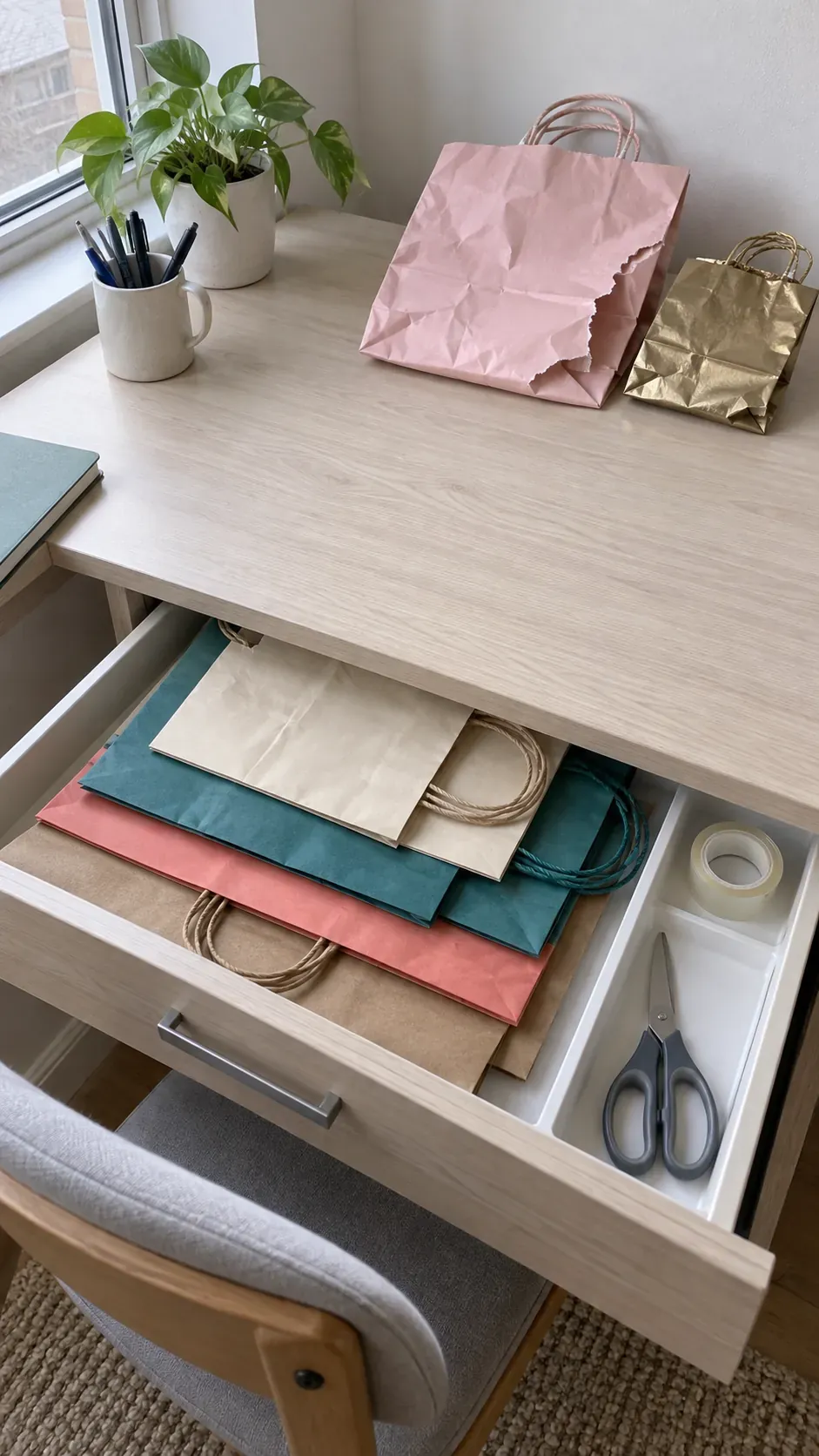Gift bags beyond a useful small selection during a small apartment reset