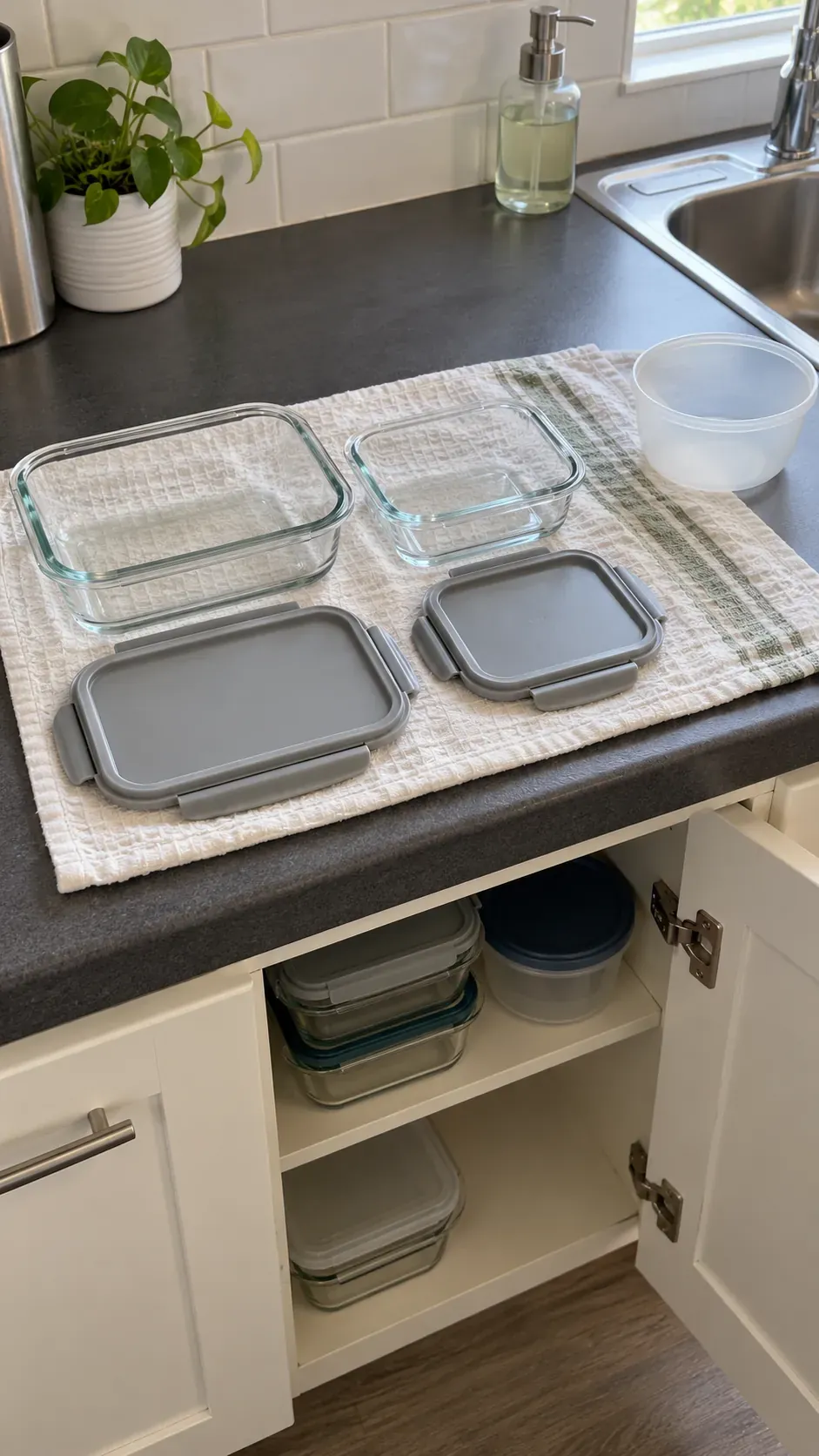 Containers without matching lids during a small apartment reset