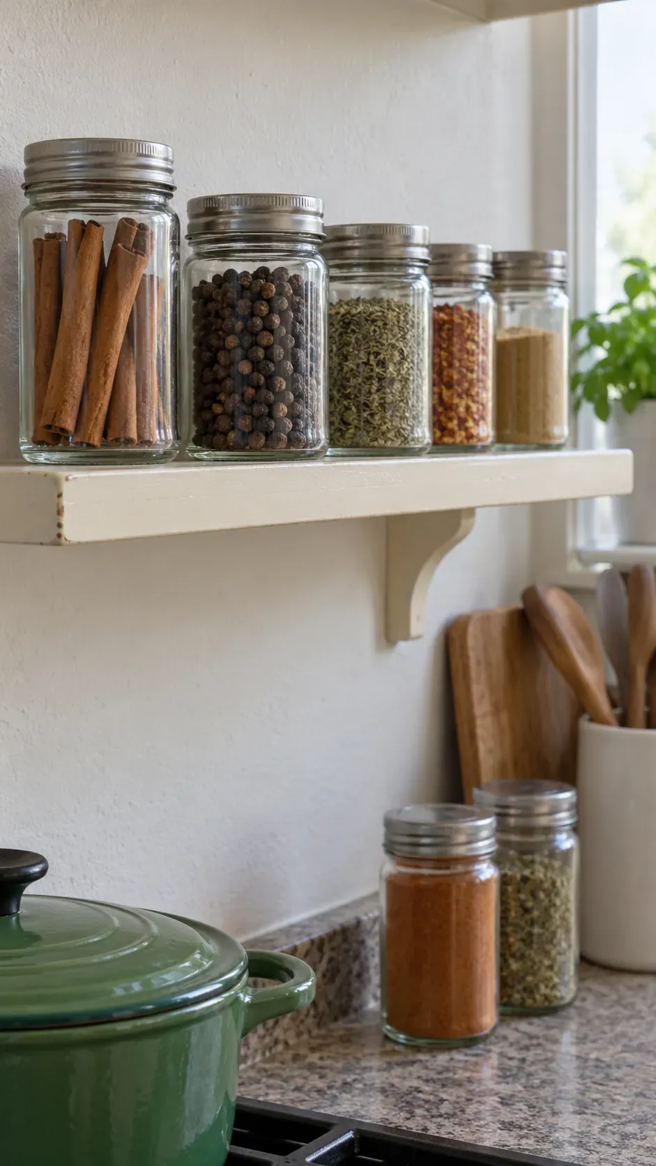 Spice jars you no longer cook with during a small apartment reset
