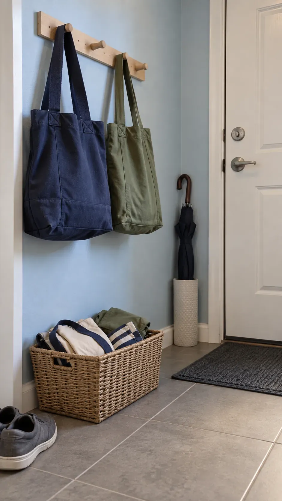 Excess reusable shopping bags during a small apartment reset