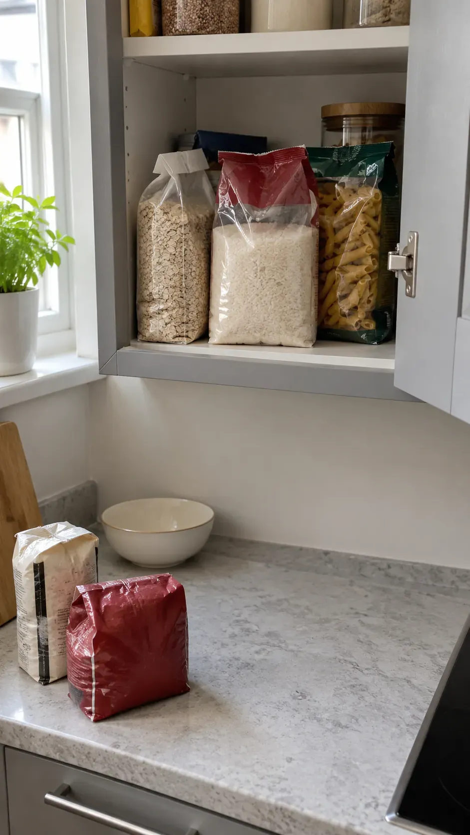 Pantry packets past a sensible use decision during a small apartment reset
