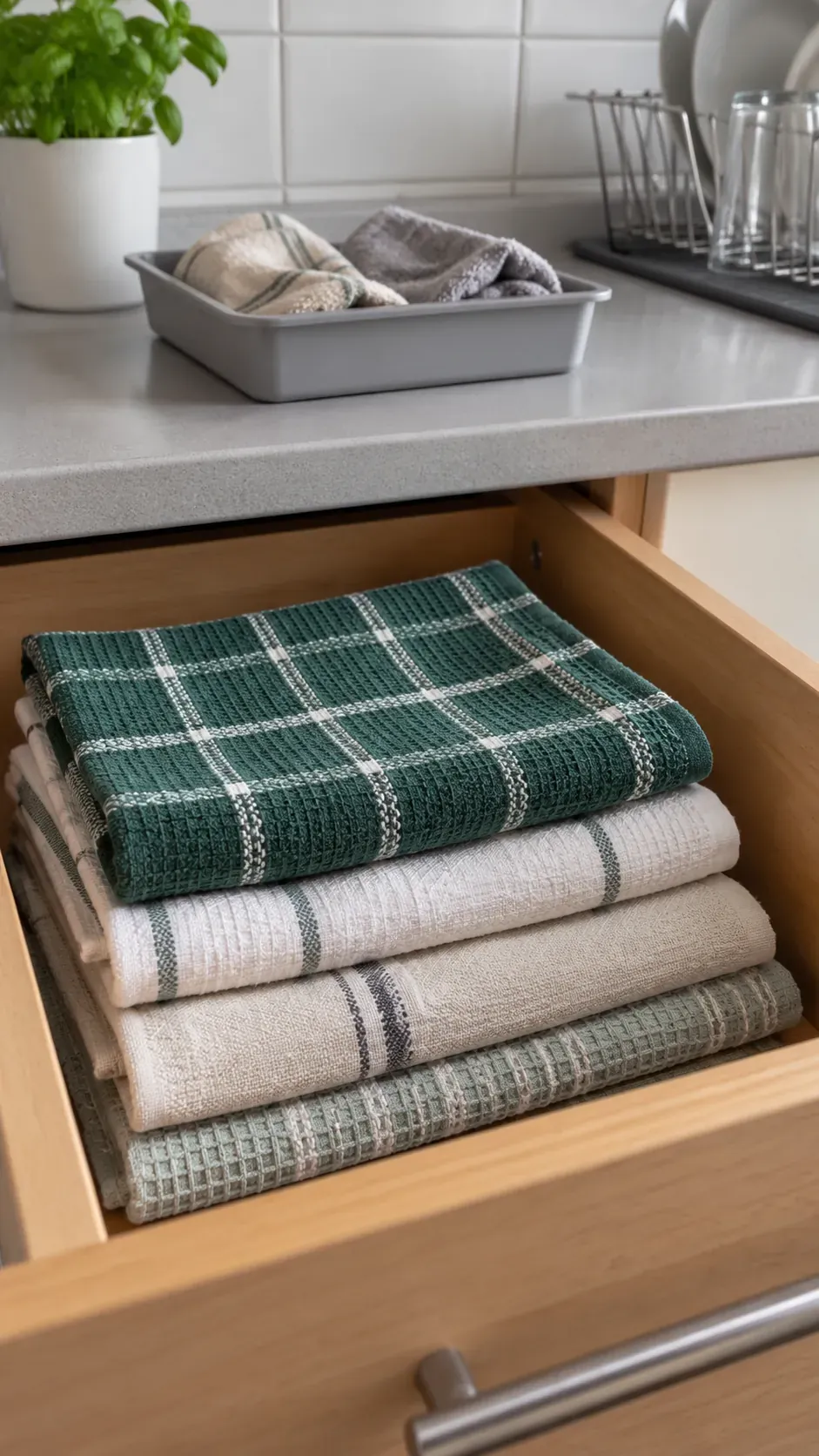 Tea towels beyond laundry needs during a small apartment reset
